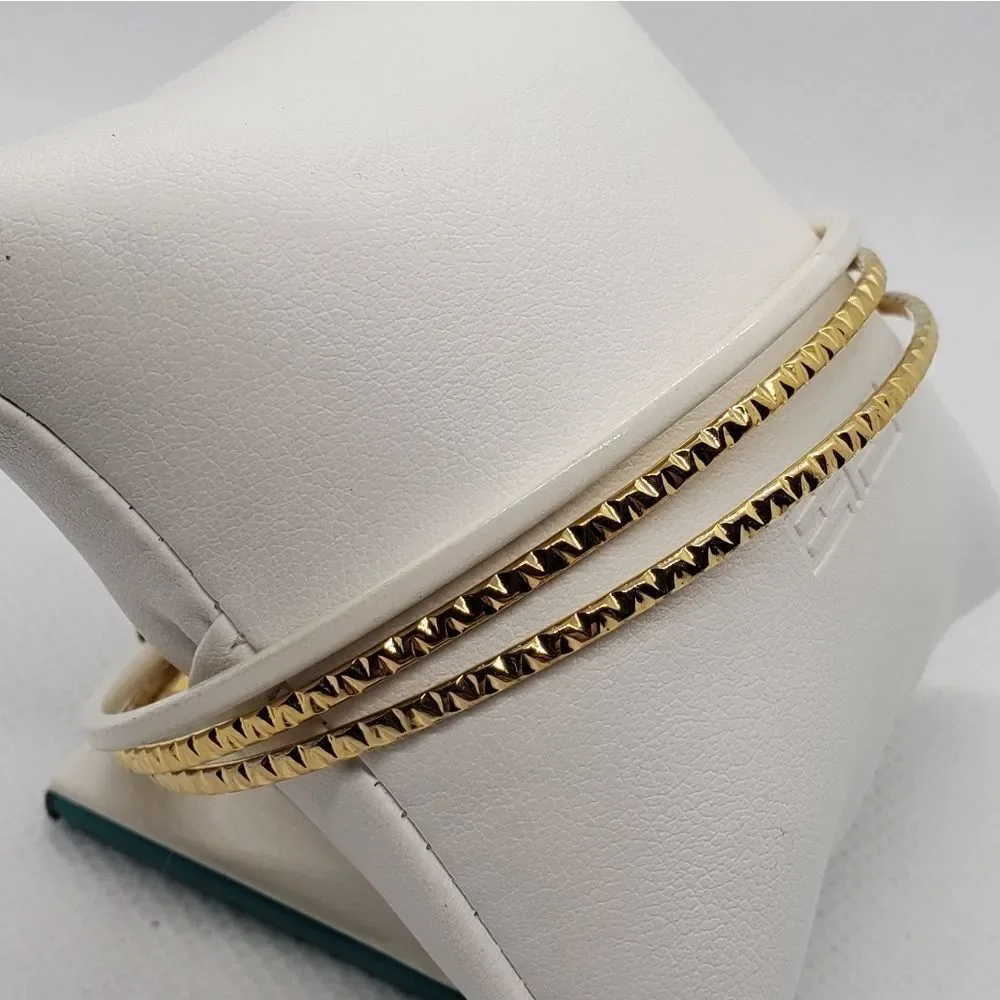 Vintage Gold Tone & White Set of 3 Bangle Bracelets - Picture 2 of 5